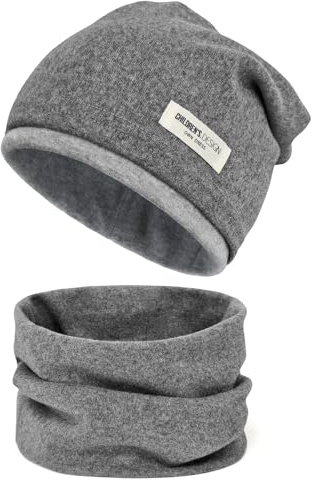 beifon Juego de gorro de bebé y bufanda, 95% algodón, juego de gorro y bufanda para niñas y niños de 2 a 8 años, bufanda tubular cálida, gorro de invierno, gorros tejidos para otoño, invierno y