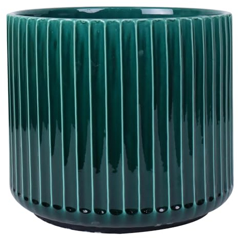 Vaso Cilindrico Decorativo In Ceramica Verde Smaltata Varie Misure, Cachepot Da Interno Esterno Per Piante, Salotto, Terrazzo, Design Moderno, Ideale Per Arredo Casa, Ufficio, Ingresso (35x33 cm)