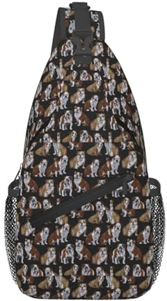 Engelska bulldoggartryck män kvinnor korsväska diagonalt slunga lätt axel crossbody ryggsäck