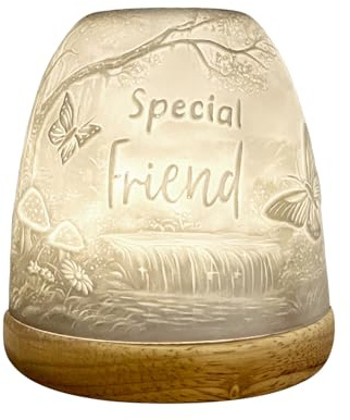 Cello Porcelain Tall Tealight Holder Dome - Special Friend Design with 3D Projection Image for Scented Unscented LED Candle Wax Warmer Gift Ornament for Home Bedroom Mum Dad