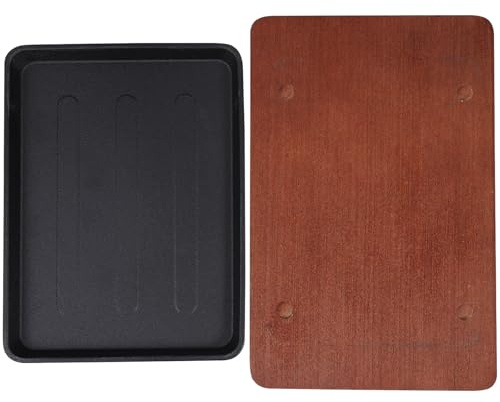 DECOMELODY Padella per Fajitas in Ghisa Quadrata 232X175 CM con Base in Legno Piastra Teppanyaki Versatile per Grigliare Bistecche e Pesce per Cucina Domestica e Ristoranti