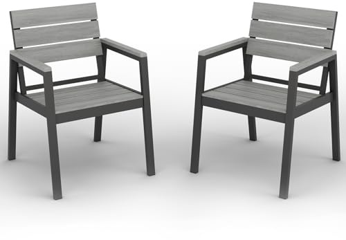 Devoko Juego de 2 sillas de jardín, Impermeables y duraderas, Acabado en Vetas de Madera, Estructura de Aluminio Mejorada, Asiento Amplio, soporta 160kg, fácil Limpieza, para Exterior.Gris