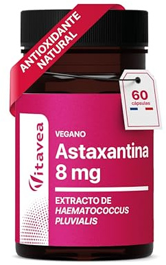 Astaxantina – 80 mg de Extracto de Haematococcus Pluvialis con 8 mg de Astaxantina – Antioxidante Natural – 60 Cápsulas – Vegano – Vitavea