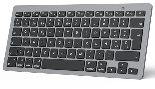 OMOTON Teclado Bluetooth para Mac Teclado inalámbrico para Apple MacBook Pro 13 14 16/ Air/Mini, iMac, iMac Pro, Mini, QWERTY Español Layout, 2*AAA Battery, Diseño específico para Mac, Gris