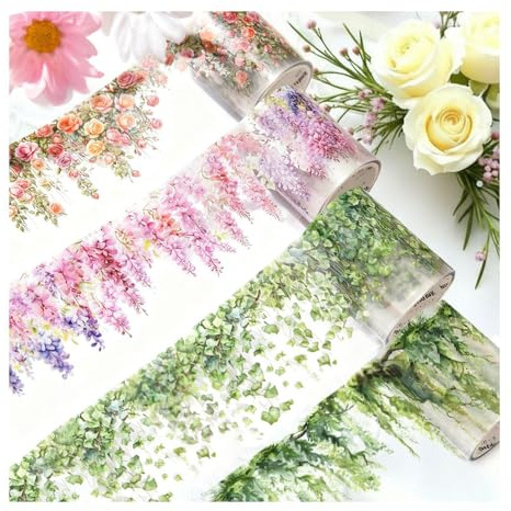 SZMK 4 Pezzi Nastro Adesivo Decorativo Fiori,Washi Tape Scrapbooking, Adesivi Floreali per Diario,Nastro di Stickers per Journaling,Stickers Aesthetic per Bullet Journal per Fai Da Te, Album Foto