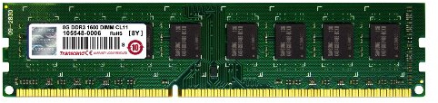 Transcend 8 GB DDR3 1600 Mhz U-DIMM 2Rx8 512Mx8 CL11 1.5 V