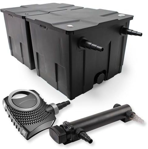 SunSun Komplettset: CBF-350B Teichfilter bis 60000 L Teichfilteranlage als Durchlauffilter, CTF-8000 SuperECO Teichpumpe 8000l/h 70W, CUV-324 Teichklärer UVC Klärer mit 24W
