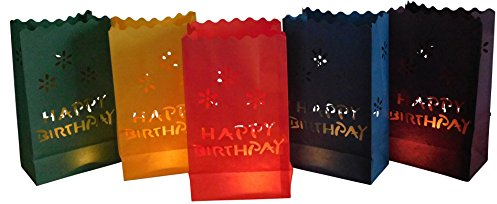 10 Stück Papier Lichttüten Lichtertüten Geburtstag Happy Birthday bunt für Teelichter Kerzen Kerzenhalter Deko Tischdeko