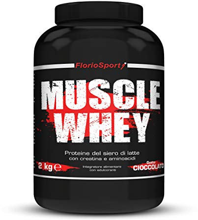 Muscle Whey FlorioSport®, 2 Kg Proteine del Siero Latte con Creatina Taurina Aminoacidi Whey Protein Per la crescita ed il mantenimento della massa muscolare (Biscotto)