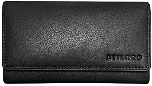 STILORD 'Hannah' Vintage Geldbörse für Damen aus Antik Leder groß Portemonnaie Reißverschluss Kleingeld EC-Karten Horizontal mit RFID NFC Schutz, Farbe:schwarz