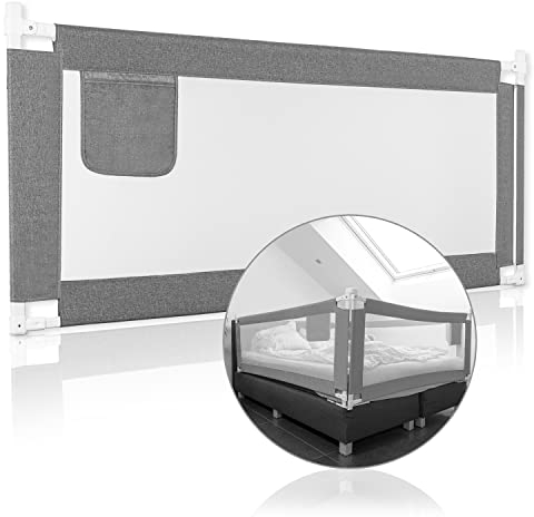 RAWVEL® Bettgitter grau [2m] - Labor geprüft - Rausfallschutz Bett [Eine Seite] - Bettschutzgitter für Kinder & Elternbetten - Inkl. Deutscher Aufbauanleitung & Aufbauvideo