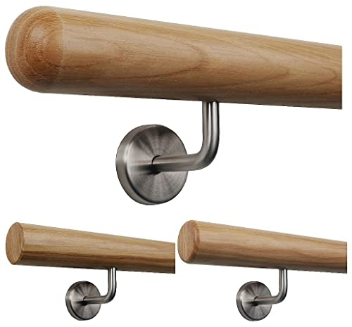 TIBU Handlauf Holz Eiche Ø 50 mm Geländer Treppe 0,3m - 5m, Länge 40 cm und Enden Halbkugel gefräst