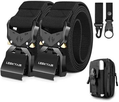 Leskyair Men Tactical Belt, Military Work Belt Rigger 1.5 Nylon with Heavy Duty Quick Release Metal Buckle, Gift with Molle Pouch and Bottle Clip