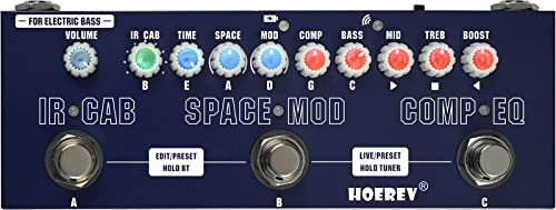 HOEREV Multi Effekte Gitarre Pedal Delay Reverb Phase Chorus Distortion Overdrive Multi Effekt pedal für E-Gitarre Bass Akustik gitarre Eingebaute Batterie,Marineblau