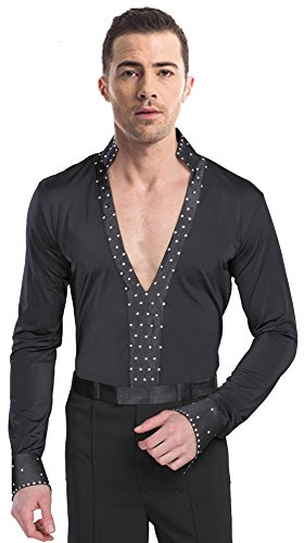 BOZEVON Hombres Clásico Mangas Largas Negro Latín Baile Camisa & Pantalones Actuación Ropa Escénica Disfraces Moda Bailando Jazz Trajes, Camicia, Tag 4XL = EU 3XL