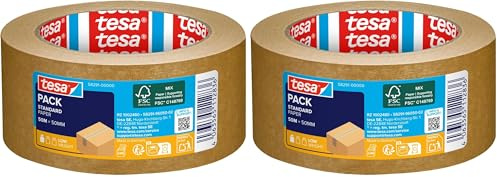 Tesa tesapack Papier Standard - Ruban D'emballage en Papier Écologique, Composé de 56% de Matériaux Biosourcés - Efficace et Recyclable - Marron - 50 m x 50 mm (Lot de 2)