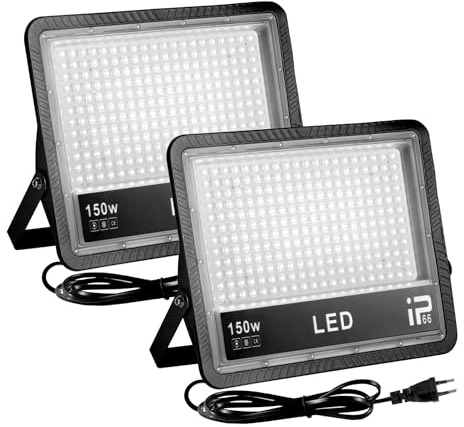 OUSIDE 2 Stück LED Strahler Außen 150W, Superhell 15000LM Außenstrahler, IP66 Wasserdicht 6500K Kaltweiß LED Fluter für Garten, Garage, Sportplatz, Terrassen