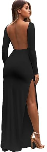 KOEMCY Abito a Maniche Lunghe da Donna Vestito Senza Schienale Slim Cocktail Abito di Alta Maxi Abito da Festa Bodycon Vestito