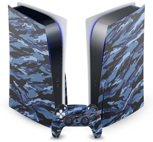 Head Case Designs Blue Camo Camouflage Vinyl Faceplate Sticker Gaming Skin Decal Cover Compatible With Sony PlayStation 5 PS5 Disc Edition Console & DualSense Controller