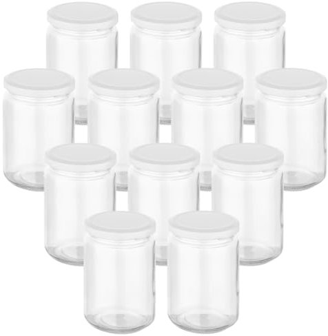 gouveo Lot de 12 bocaux de conservation 350 ml ronds avec couvercle à visser blanc - Bocaux de provisions avec fermeture à vis - Bocaux à vis pour la mise en conserve et la conservation