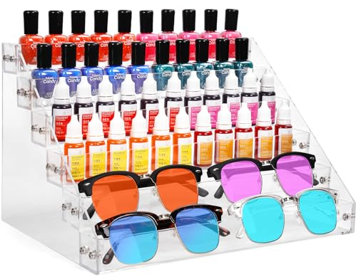 AumVum 6 Tiers Acrylic Nail Polish Rack Organiser, Nail Polish Storage Stand, Nail Varnish Display Rack for Paint Bottles, Tattoo Ink, Essential Oils, Perfume, and Makeup Holds 78-96 Bottles