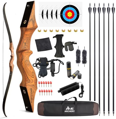 60” Black Hunter Original Recurve Bow Set American Hunting Longbow Archery Woodbow 20-60lbs Right/Left Handed for Archery Hunting Shooting Practice (Left hand Orange, 60 Ibs)