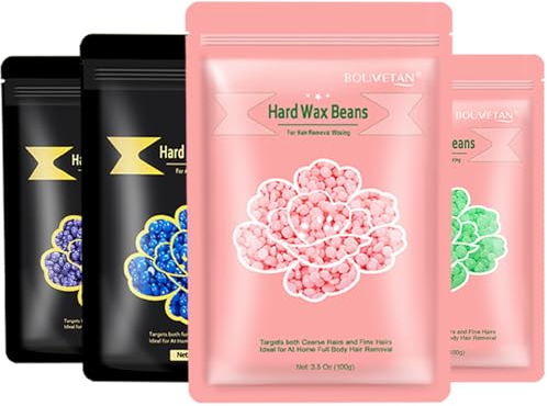 Hard Wax Beads, 400g Wax Beans for Hair Removal, Perfect for Sensitive Skin Full Body, Facial, Brazilian Bikini, and Legs at Home, 4 Packs Wax Refill for Women Men