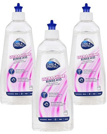 CARE+PROTECT ECO+ Klarspüler für alle Spülmaschinen, hypoallergen, erleichtert das schnelle Trocknen, extra Glanz, streifenfrei, 3 x 500 ml Flüssigkeit, unparfümiert