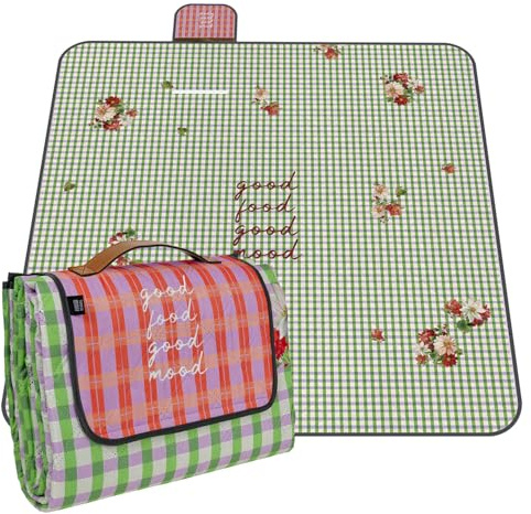 PERLETTI Manta Picnic Impermeable Adultos Familias 200x200 - Manta Camping Picnic Blanket Playa Parque Jardín Senderismo - Alfombra para Exterior Plegable Portátil Multifunción (Flores, 200x200)