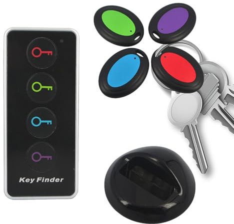 Localisateur de clés, télécommande 85 DB avec Son, 4 récepteurs et Lampe de Poche, Outil de Porte-clés, portée de 40 m pour la Famille, Les Amis, et trouver des clés, Un Portefeuille et Un