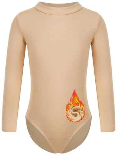 Vxuxlje Justaucorps Gymnastique Enfant Fille Polaire Chaud Justaucorps Danse Classique Ballet à Manches Longues Body Thermique Leotard Entraînement 3-16 Ans Col montant 8-9 ans