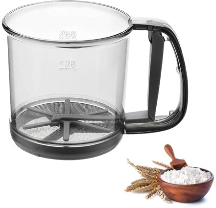 Bootoow Spargitore per zucchero a velo, macina per zucchero a velo, colino a polvere con una sola mano, filtro per farina fine con una sola mano, macinino per zucchero a polvere, 250 g