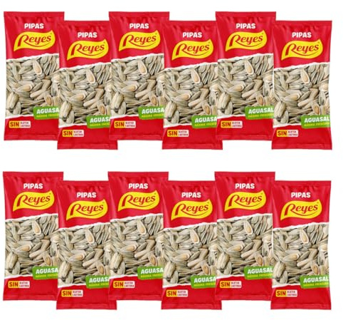 Pipas Reyes – Caja 15 Bolsas x 80g | Pipas Girasol Tostadas con Sal | Frutos Secos Naturales | Snack Saludable y Crujiente | Aperitivo Clásico Español (3 CAJAS, AGUASAL)