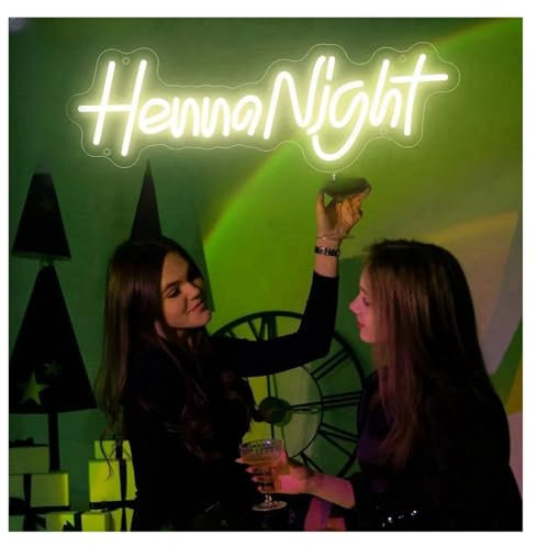 Néon Enseignes lumineuses Decor Enseignes LED Au Néon Henna Night, Enseignes De Mariage, Décoration De Mariée, Fête De Chambre À Coucher, Décoration D'art Mural, Enseignes Personnalisées(40x13.2cm)