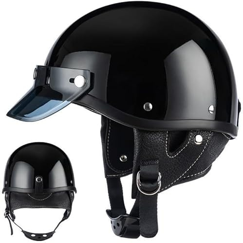 Casques de Moto Demi-Coque pour Hommes et Femmes, Casque Ouvert rétro de Style Allemand, Casque de cyclomoteur pour Adulte, Casque de Moto Demi-Coque Vintage, homologué ECE/Dot B,XL=59-60cm