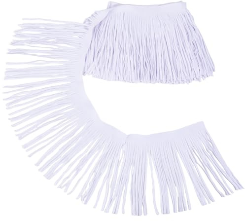 GORGECRAFT 2 m x 15 cm dubbelsidig PU läder fransar tofs trim vit falsk mocka danskjol tofs sömnad omslag för gör-det-själv klänning hantverk kläder gardin väskor skodekoration