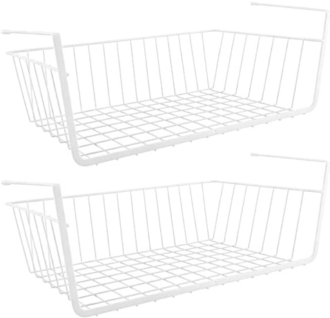 LDXDRU Cesta de almacenamiento para estante inferior de 41 cm, 2 cestas colgantes de metal, cesta colgante debajo del armario, cesta colgante de metal, cesta para cocina, oficina, despensa, baño