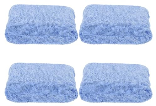 LOORGVEL Lot de 4 Éponges Microfibres pour Voiture Bleu, Facile à Laver et Sécher, pour Nettoyage et Polissage Extérieur de Bateau et Carrelage