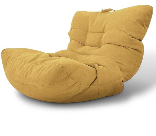 Aiire Fauteuil Pouf Salon Moderne - Pouffe Géant Interieur Adulte ou Ado avec Remplissage pour Décoration de la Chambre – Gros Bean Bag XXL ou Coussin de Sol Moutarde