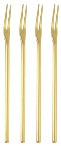 QUARKZMAN 4 stycken kryddgurkgaffel 15 cm olivgaffel rostfritt stål gyllene