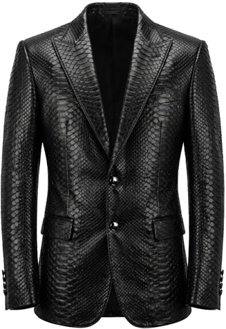 Fashion_First Chaqueta de cuero para hombre, abrigo de cuero con patrón de cocodrilo de un solo botonadura, blazer casual para hombre, abrigo deportivo