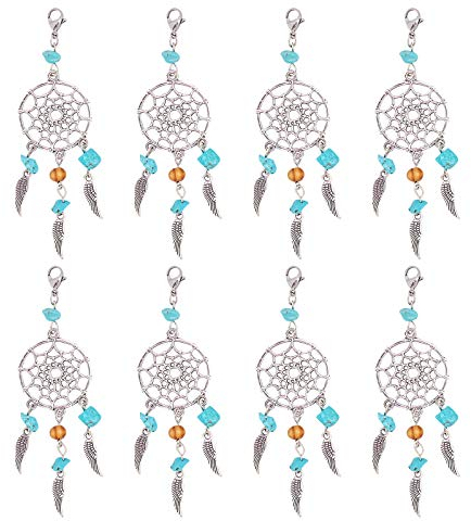 NBEADS 30 Stück Alloy Dream Catcher Dreamcatcher Charms Anhänger mit Federn Quasten Synthetische Türkis Perlen Intarsien Retro Schmuck für Frauen Mädchen