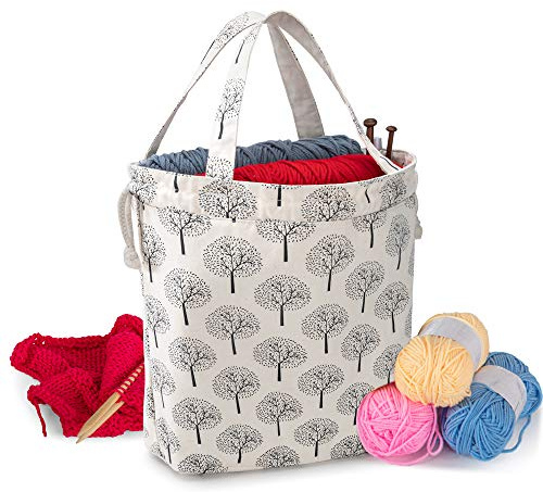 Teamoy Bolsa de Tejer con Cordón, Bolsa de Labores Portátil para Agujas de Tejer, Ovillos de Hilos y Accesorios de Tejido, Multifuncional, Tamaño Ideal, Árbol.