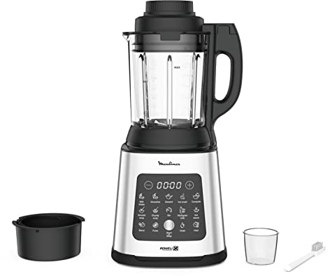 Moulinex Blender chauffant, 1400 W, 10 programmes automatiques, Lames amovibles, Fonction nettoyage en profondeur, Panier vapeur, Perfectmix Cook LM83SD10, Métal