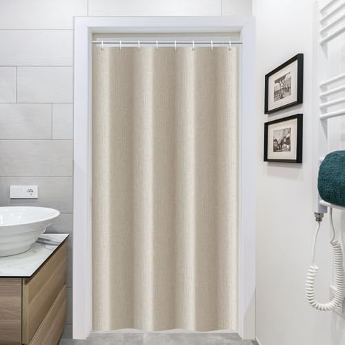 YISURE Duschvorhang Beige Schmal 120cm, Leinenoptik Kunstleinen schwer Badevorhang Textil Stoff Wasserabweisend Maschinenwaschbar, Breite 120 x Höhe 180cm