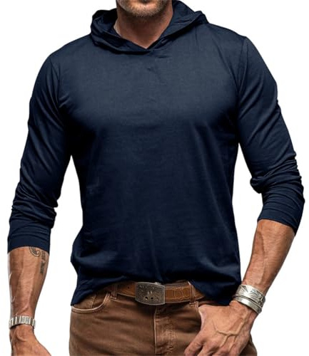 seiveini Homme Hoodie à Manches Longues T Shirt à Capuche Slim Fit Tee Shirt Basique Sport Décontractée A Marine S