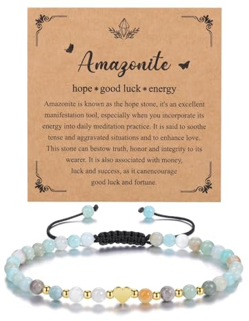 CrystalTears Amazonite Crystal Bracelet for Women 4mm Healing Gemstone Beaded Bracelet with Gold Heart Charm Stone Bracelet Jewellry Gifts for Women Girlfriend Mum Birthday Valentine’s Day