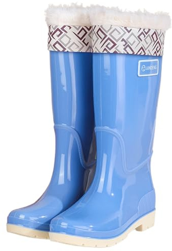 Bottes de pluie en caoutchouc pour femme - Mode Slip haut - Chaussures d'extérieur pour la randonnée, le camping, les vêtements de tous les jours - Talon bas confortable - Chaînes à neige - Chaussures