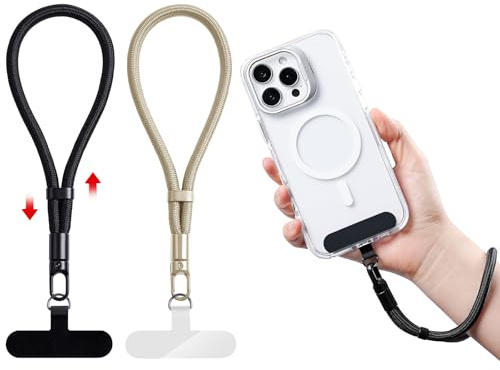 TeTupGa Phone Wrist Strap Lanyard, 2 Pack Adjustable Cellphone Hand Strap Wrist Lanyard with Tether Tab for iPhone and Most Phone Case (Black+Camel)