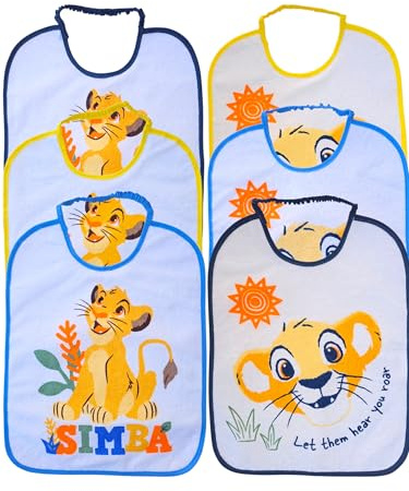 Ellepi Bavaglini Asilo Neonato Disney 6 Pezzi 36x28 cm con Elastico – 100% Cotone con Retro Impermeabile – Bavaglie Pappa Simba Ariel Biancaneve Bambino Bambina (Simba grande)